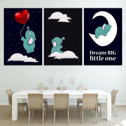 HD Prints Picture animal Cartoon lovely Elephant 3 Pieces Wall Art Canvas Paintings For bedroom Living Room Home Decor Posters