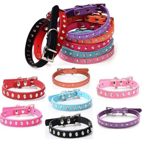 Free Shipping Collar Pet Products Cat Dog Puppy Supplies 7 Colors Rhinestones Diamante Bling Leather Buckle Crystal Collars Gift