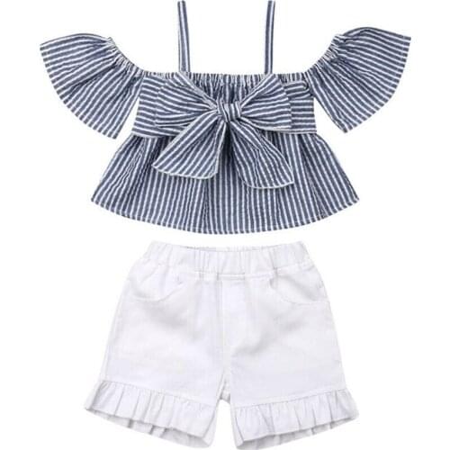 Hot Toddler Baby Girl Kid Clothes Bow Top T-shirt Shorts Pants Outfit Set Toddler Girl Clothes Cotton O-neck Short Sleeve