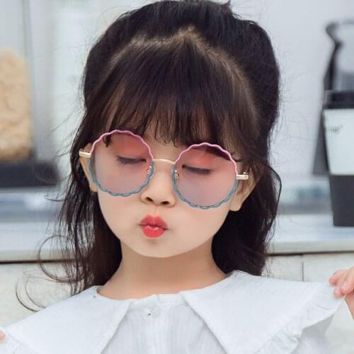 Street Beat Wave Flower Childrens Eyeglasses Korean Style Clear Gradient Lens Round Shades For Boys Girls Baby Kids Sunglasses