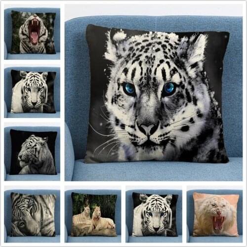 Wild animal white tiger Linen Cushion Cover Pillow Case for Home Sofa Car Decor Pillowcase Wild animal white tiger 45X45CM