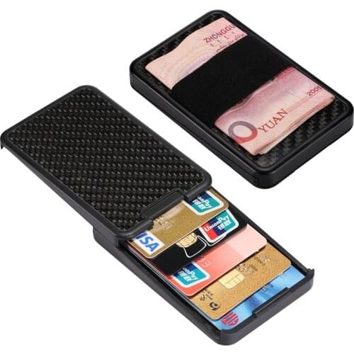 EASTNIGHTS Carbon Fiber Wallet Rfid Men Slide Pop Up ID Credit Card Holder Coins Purse Aluminum Slim Mini Wallet