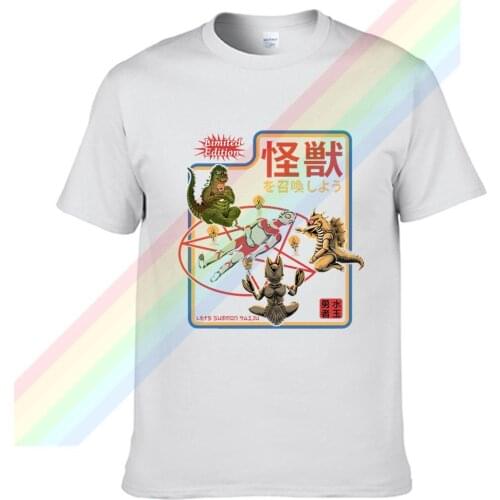 Let’s Summon Kaiju Satan Retro Casual T Shirt Mens Summer Black 100% Cotton Short Sleeves O-Neck Tee Shirts Tops Tee Unisex