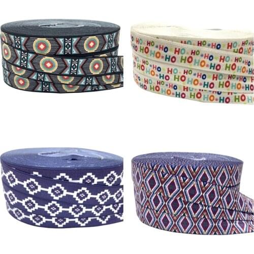 HO Diamond Print Fold Over Elastic Aztec FOE Ribbon Headwear Party Gift Packing Sewing Home Decoration Accessories 10Y