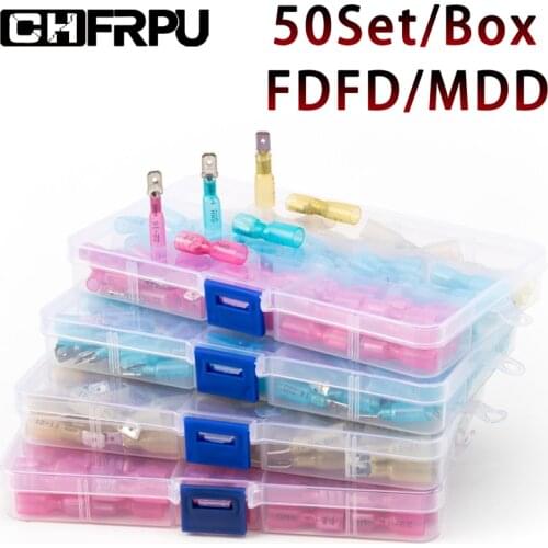 100pcs/box MDD/FDD spade terminal heat shrink crimp terminal kit insulated butt wire connector cable cable female end butt