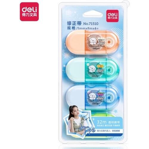 DELI White Out Corrector Correction Tape 6M 3PCS/Lot Refillable Correcting Tapes 3 Colors Pen Shape Gift School Supplies EH21401