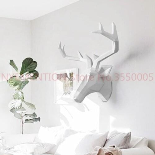 Creative European Style Deer Head Wall Hanging Statue Animal Figurine Sculpture For Home Decorations Attic Ornaments Bar 2pcs