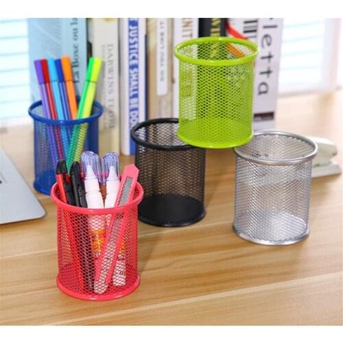 Hot 100pcs/lot Metal Stand Mesh Style Pen Pencil Ruler Holder Desk Organizer Makeup Storage box iron