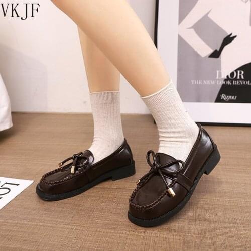 British Small Leather Shoes Womens Spring 2021 New College Style Jk Bow Single Shoes All-match One Pedal Love Womens Shoes