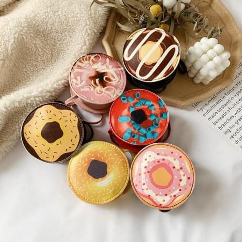 Sweet Girls Mini Leather Crossbody Bags Lovely Children Cartoon Donuts Coin Purse 2020 Fashion Baby Kids Small Shoulder Bags