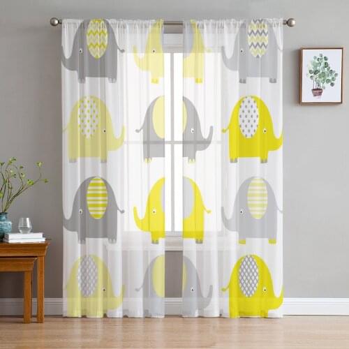 Cute Elephant Ear Geometric Texture Cartoon Modern Tulle Curtains for Living Room Bedroom Home Kitchen Window Sheer Curtains