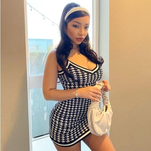 ITFABS Fashion Sleevelss V-Neck Vintage Mini Dress Summer Women Spaghetti Straps Bodycon Streetwear Party Outfits