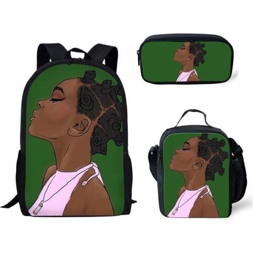 Cartoon 3D Printing Kids Polyester School Book Bag Set Art African Black Girls Hairstyle Primary Backpacks School Bags Children