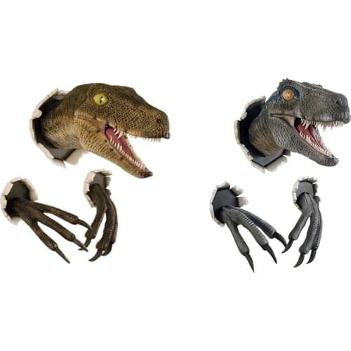 Wall Mounted Dinosaur Sculpture Wall Art Life-Like Wall Bursting Dinosaur Bust Hanging Prop Replica Resin
