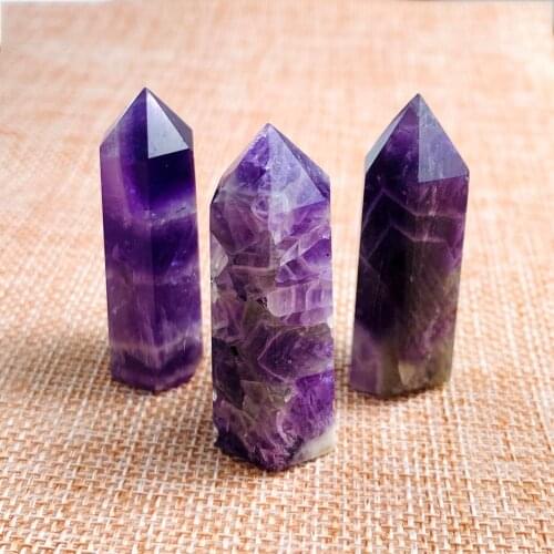 1PC Natural Amethyst Raw Stone Hexagonal Prism Crystal Mineral Energy Column Decor Degaussed Healing Crystal Paperweight Center