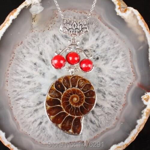 Natural Red coral Screw Thread Stone Silver Plated pendant 1PCS