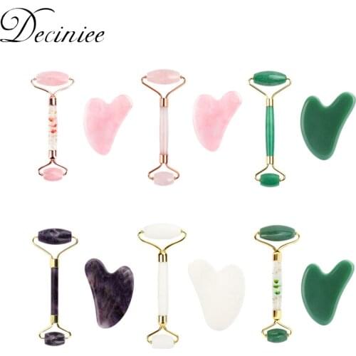 Real Natural Face Jade Roller Gua Sha Set Facial Beauty Roller Skin Care Tool for Face Slim Eye Neck Massage Reduce Wrinkles