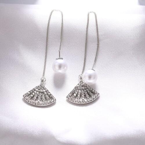 New Product Launch New Fashion Earrings Wild Temperament Pearl Fan Long Tassel Ladies Earrings Wholesale Sales Earrings Square