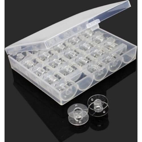 1Set/lot Plastic 25 Single Bobbin Sewing Machine Spools With Thread Storage Clear Box for Home Sewing