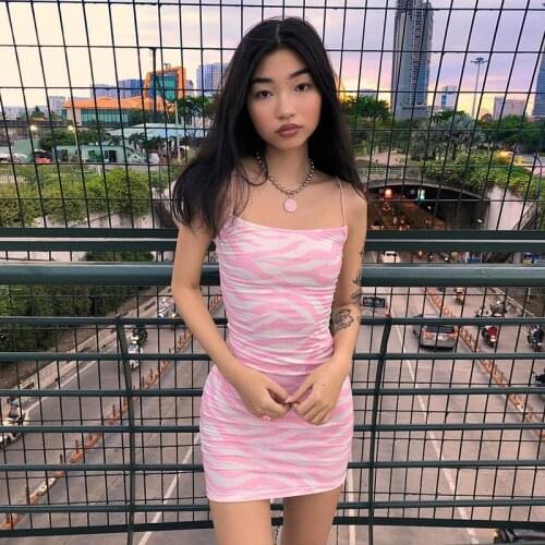 Puloru Women’s Summer Suspender Mini Dress Fashion Zebra Striped Sleeveless Straps Wrapped Short Sundress Party Streetwear