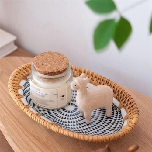 Handwoven Rattan Porcelain Tray Wicker Bread Basket Food Plate Fruit Snack Platter Dinner Tray Organizer Baskets