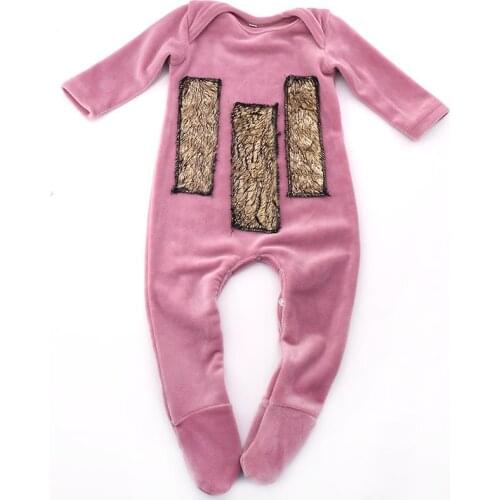 Newborn Baby Girls Boy Thicker Velour Romper Clothes Autumn Winter Gold Fur Striped Long Sleeves Footies outfits For Kids Childs