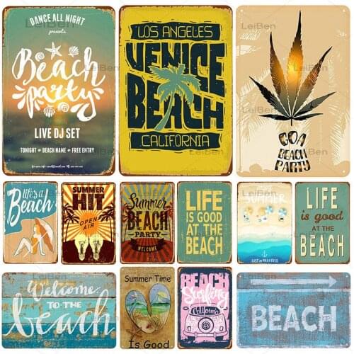 Beach Party Metal Plaque Summer Rate Travel Retro Tin Sign Pin Shabby Vintage Iron Painting Decoration Bar Restaurant 20X30Cm