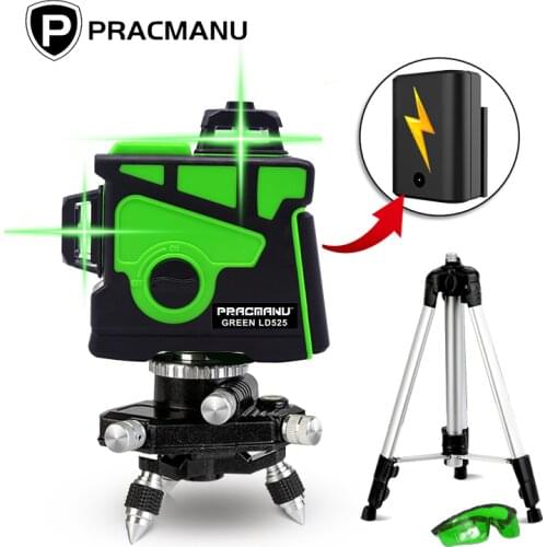 PRACMANU Laser Level Green 12 Lines 3D Level Self-Leveling 360 Horizontal And Vertical Cross Super Powerful Green Laser Level