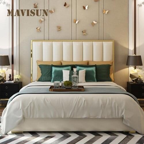 European And American Style Light Luxury Simple 1.8m Leather Bed Post-Modern Small Apartment Double Bed Furniture Minimalist