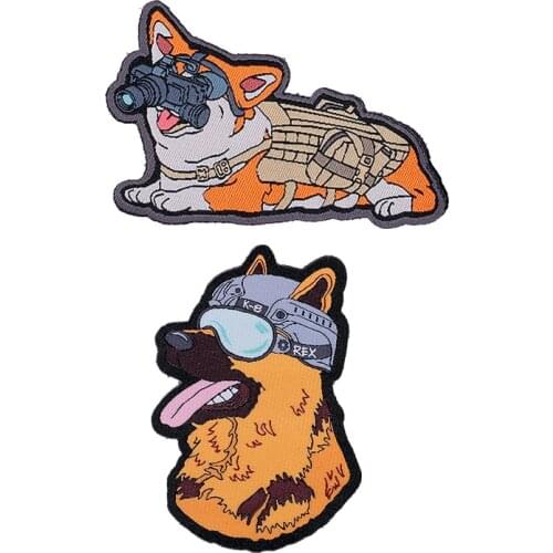 Tactical Corgi Shepherd Embroidery Patch K-8 Rex Animal Velcro Chapter For Clothes Backpack Vest Sticker Armband Military Badges