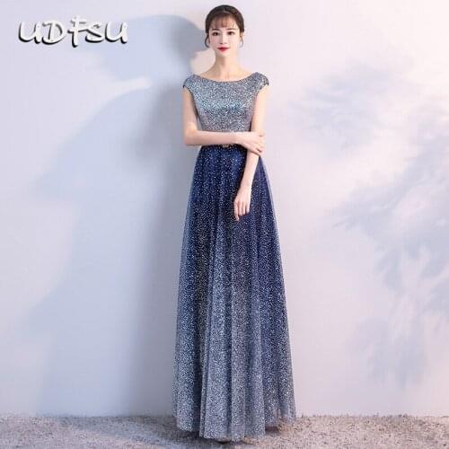 UDFSU Women Elegant Boat Neck Floor Length Evening Dress Backless Lace Up Dresses Slim Fit Bride A-Line Gowns