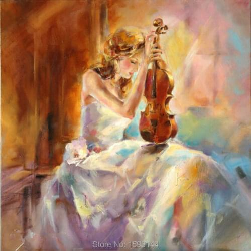 High-quality Oil Painting Hand painted Figure Painting Girl playing the Violin Modern Wall Art Picture Painting Canvas #865