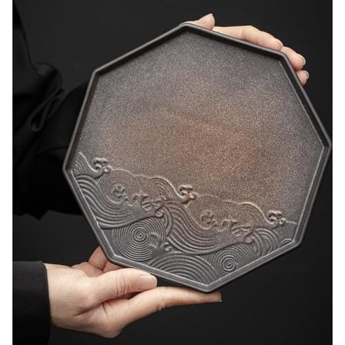 Japanese Gilding Iron Glaze Bamboo Tea Tray Ceramic Pot Pot Holder Support Tea Table Small Tea Tray Fruit Tray Tea Cake Tray