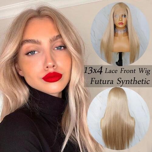 YYsoo Long 103# Blonde Silky Straight Futura Synthetic 13x4 Lace Front Wigs Japan Heat Resistant Fiber Hair Daily Wigs For Women