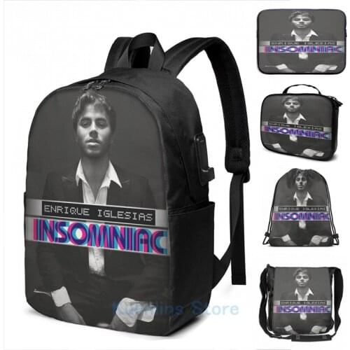 Funny Graphic print Enrique Iglesias insomniac USB Charge Backpack men School bags Women bag Travel laptop bag