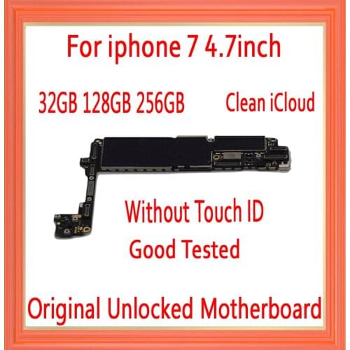 Factory unlocked for iphone 7 Motherboard with/without Touch ID,100% Original for iphone 7Mainboard 32GB/128GB/256GB Logic board