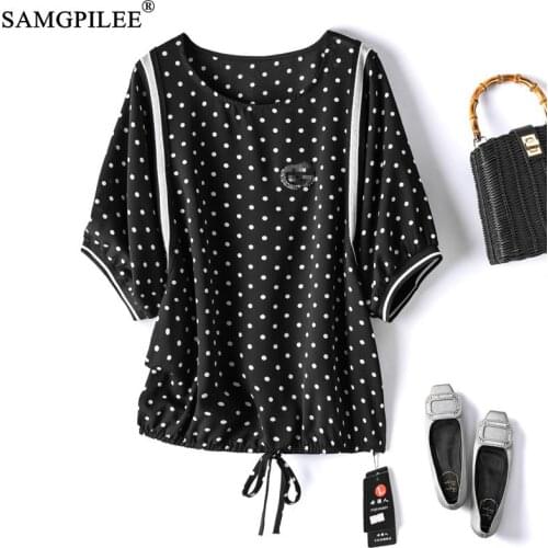 Summer Korean Style Polka Dot Womens Tops 2021 New Fashion Raglan Sleeve Loose O Neck Chiffon Woman Blouses Plus Size 4XL