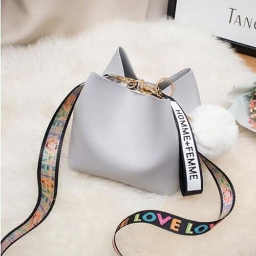 Women Buckets Bag With Colorful Strap Shoulder Bag PU Leather Shoulder Bags Brand Designer Ladies Crossbody Messenger Bags