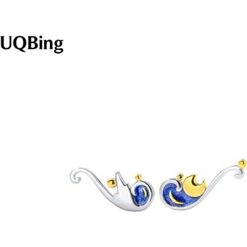 Fashion Personality Moon Stud Earrings Female Korean Simple Mori Epoxy Van Gogh Starry Ear Stud Earrings