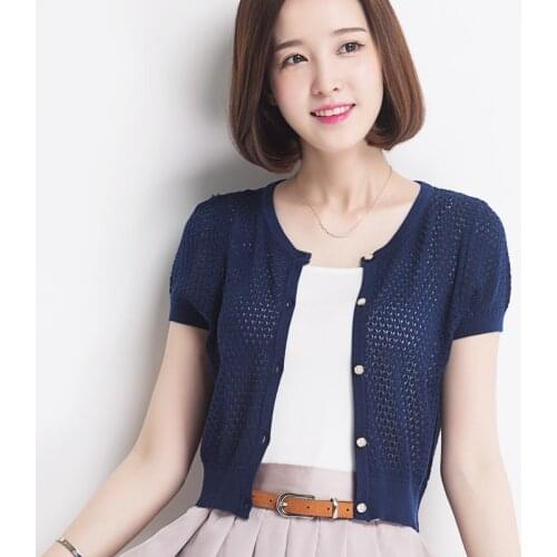 Short-sleeve cardigan small cape female short design all-match air conditioning shirt sunscreen knitted short jacket thin female