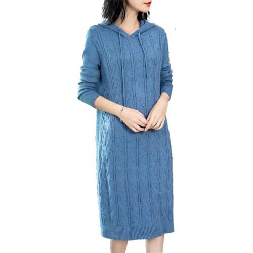 2018 Autumn New Pattern European Will Code Easy Thin Solid Color Long Fund Even Hat Knitting Dress