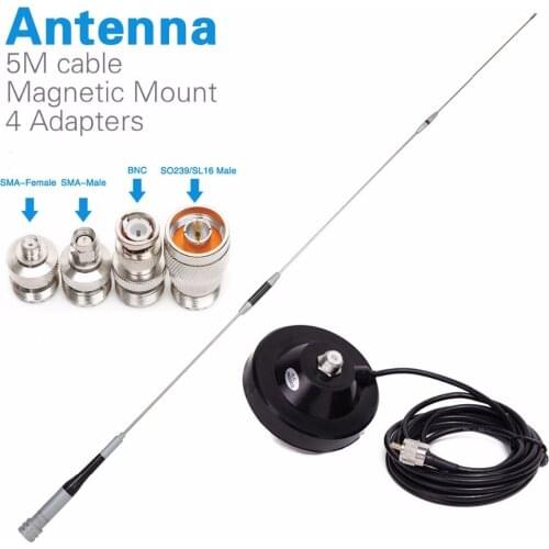 Diamond SG-7500 Dual Band Antenna + Magnetic Mount +SMA-F/SMA-M/BNC/SL16 4 Adapters for Baofeng UV-5R Walkie Talkie Mobile Radio