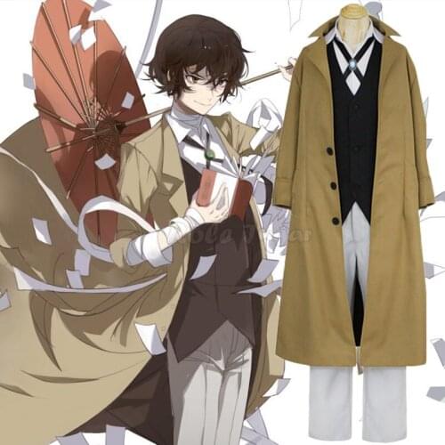 Anime Bungo Stray Dogs Cosplay Dazai Osamu Costumes Men Women Armed Detective Agency Member Halloween Uniform Sets Wig C130M132