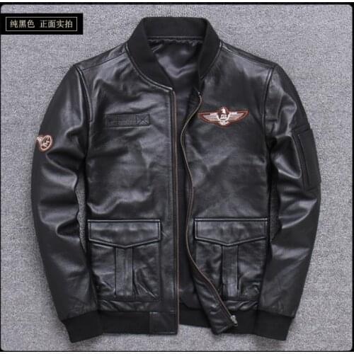 Free shipping.brand new men leather cloth.quality classic bomber cowhide jacket.black air force Ma-1 leather coat.sales