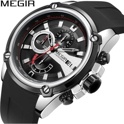MEGIR New Fashion Business Sports Luxury Simple Waterproof Luminous Men Quartz Watch Silicone Band Timer Calendar Watches 2086