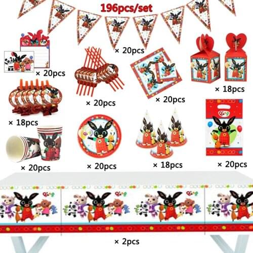 Kids Cute Red Rabbit Birthday Party Supplies Paper Napkins Cups Plate Tablecloth Candy Boxes Baby Shower Party Decorations Flags