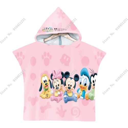 Mickey Minnie Mouse Wearable Hooded Soft Bath Towel for Kids Polyester Toddler Robes Cover up for Shower Beach Towel 60x60cm