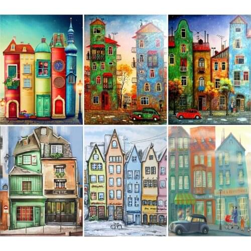 DIY Painting By Numbers Cartoon House Frame Kit Oil Coloring By Numbers Wall Art Picture Acrylic Paintings On Canvas Home Decor