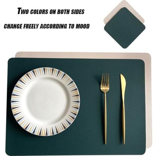 Double-sided use Faux Leather Placemats TableMats Coaster Easy to Clean for Kitchen Dining Table Restaurant A tiny gift