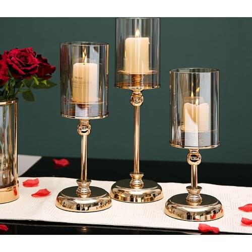 Golden Metal Pillar Candle Holder Candle Centerpieces Table Mantel Fireplace Decor Metal Candlestick Christmas Nordic Home Decor